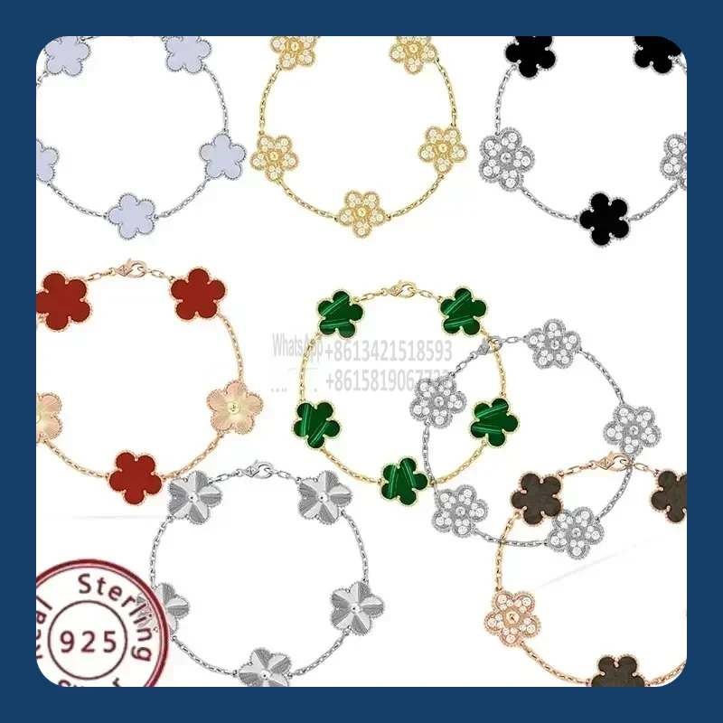 

Silver Classic Lucky Grass Five Flower Bracelet, with top-notch aristocratic temperament, a must-have for women Party essentials