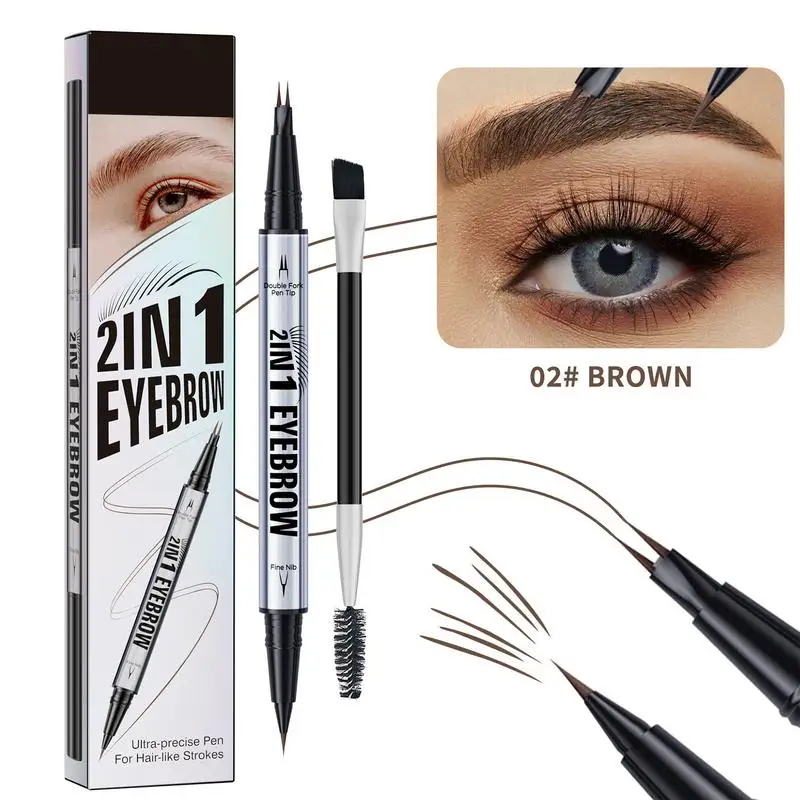 قلم حواجب مزدوج الأطراف مقاوم للماء والعرق قلم حواجب برية برأسين 2 في 1 قلم حواجب Microblade قلم حواجب