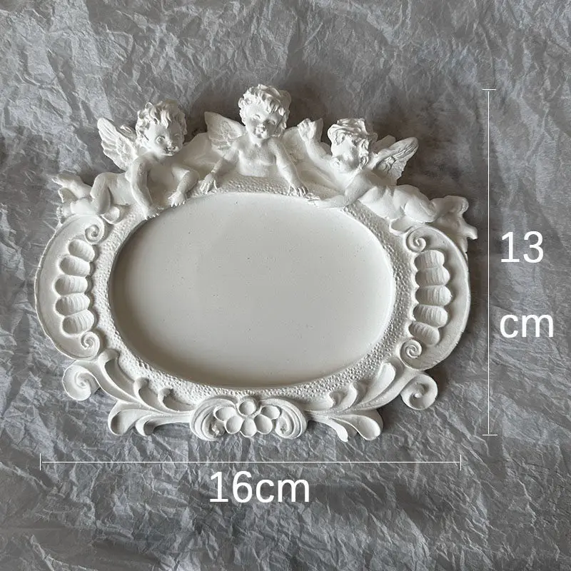 European Style Plaster Tray Decorative Display & Jewelry Organizer with Carved Floral Design Photo Prop for Home Decor view 5