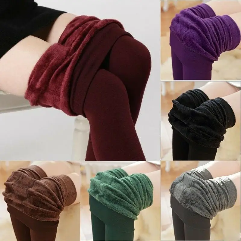 

Women Winter Thick Warm Pants Hight Waist Fleece Lined Thermal Stretchy Slim Skinny Leggings Daily All-match Leggings