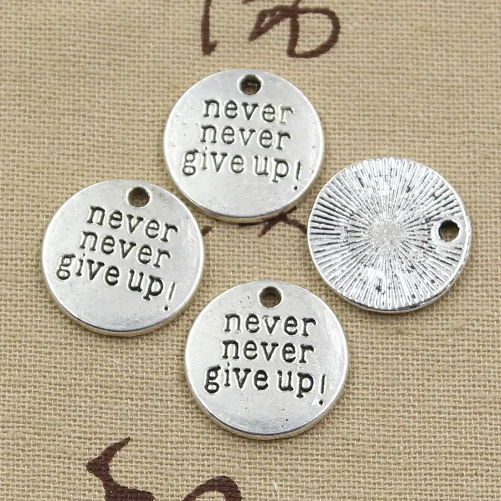 10pcs Charms Plates Never Never Give Up 20x20mm Antique  Pendant fit,Vintage TibetanBronze,DIY For Bracelet Necklace