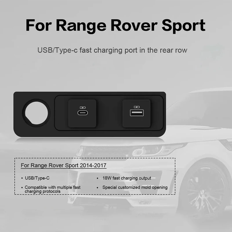 Car Type-C USB Port For Land Rover Range Rover Sport L494 2014-2017 Fast Charging Port In The Rear Row Parts Accessories