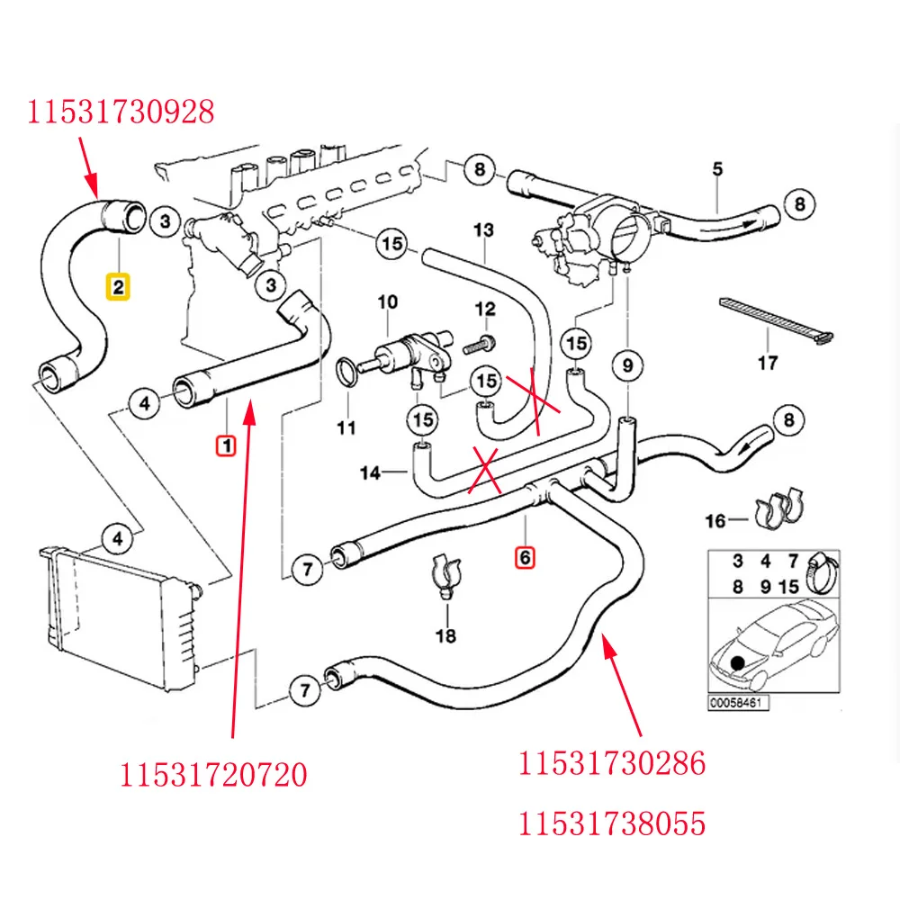 11531730928 11531720720 11531730286 1153173805 For BMW E36 320i 325i M50 Radiator Coolant Hose 11/1989-08/2000