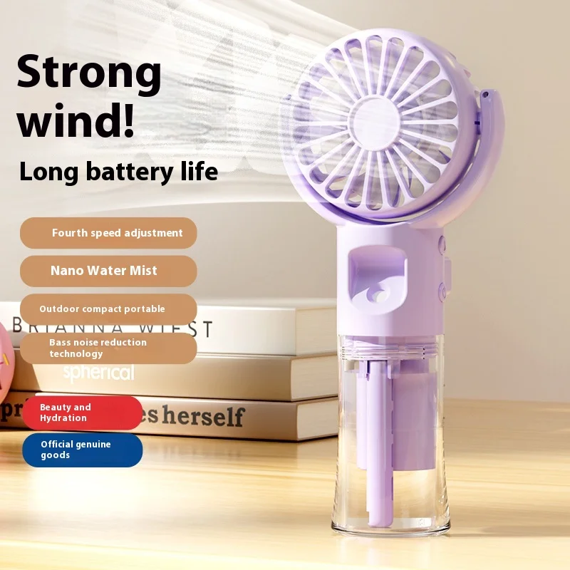 New Handheld Mist Fan Portable Mini Rechargeable Fan with Spray Humidifier 4 Speeds One-Button Mist Spray