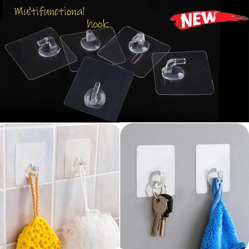 Transparent  hook with no trace behind the door adhesive hanging hook for kitchen wall strong nail free magic pasting horn hook