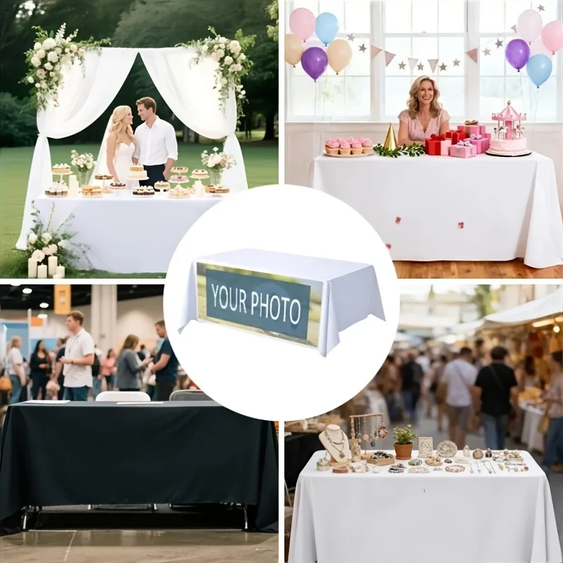 1pc Custom Photo Tablecloth Personalized Upload Image Text Logo Polyester Rectangular Table Cover Washable Dining Wedding Decor - view 5