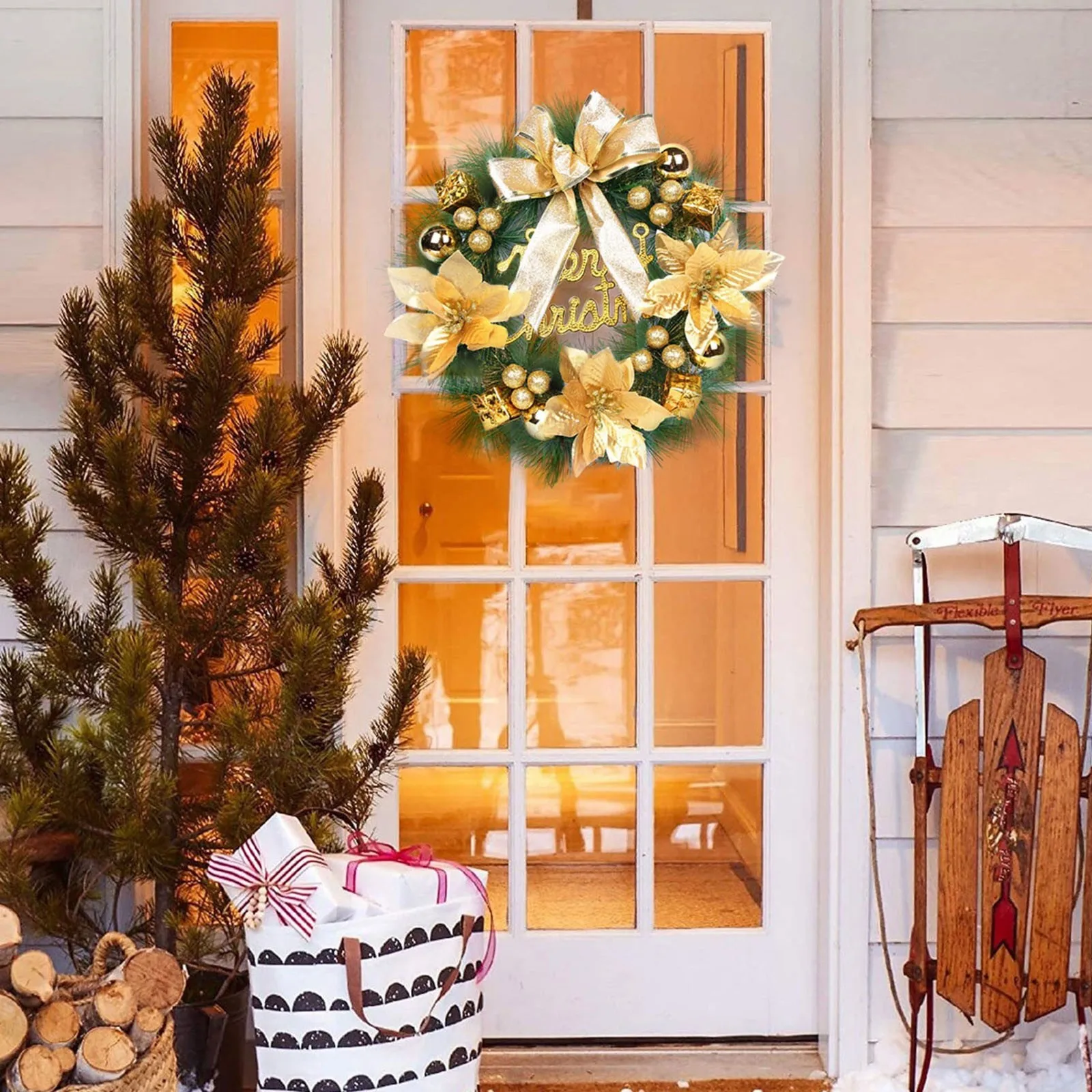 Christmas Wreath for Home Decor Christmas Front Door Garland Outdoor Decoration Door Hanging Ornament for Christmas Party