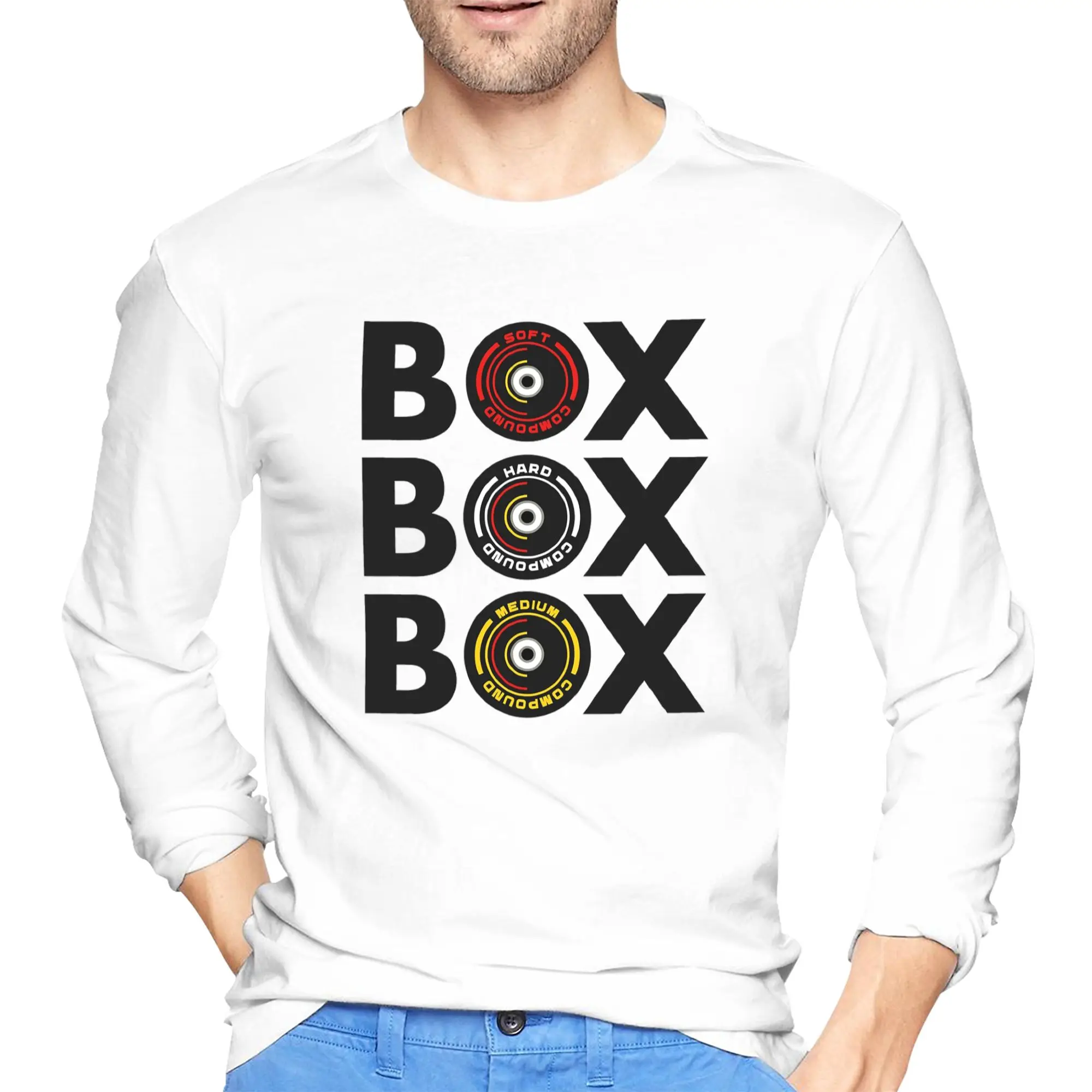 

Box Box Box Infographic F1 Tyre Compound Design Men's Long Sleeved T-shirt Fashion Round Neck T shirts Spring and Autumn Men top