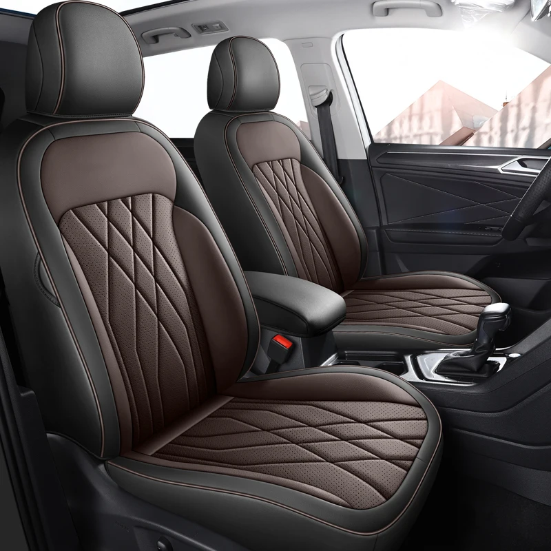 Custom Car Seat Cover For Volkswagen Tiguan L 2017 2018 2019 2020 2021 2022 2023 2024 Leather Front /Rear Seat Cushion-Full Set