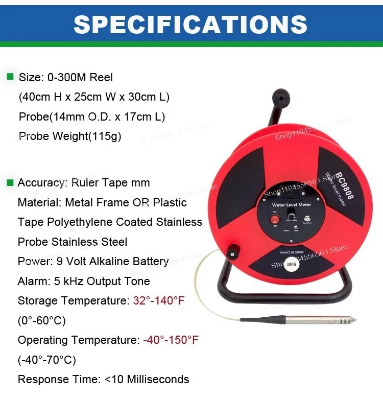 Portable Water Well Level Gauge Borehole Level Sensor Water Depth Gauge Water Level Meter 15m 30m 50m 100m