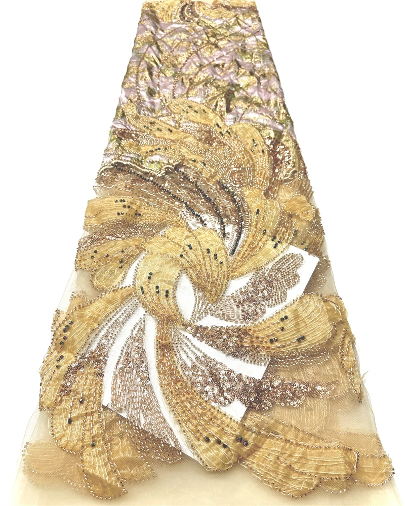 

High-Quality African Sequins Beaded Lace Fabric 2026 Bridal Embroidery Nigerian Wedding Groom French Tulle Sewing Material