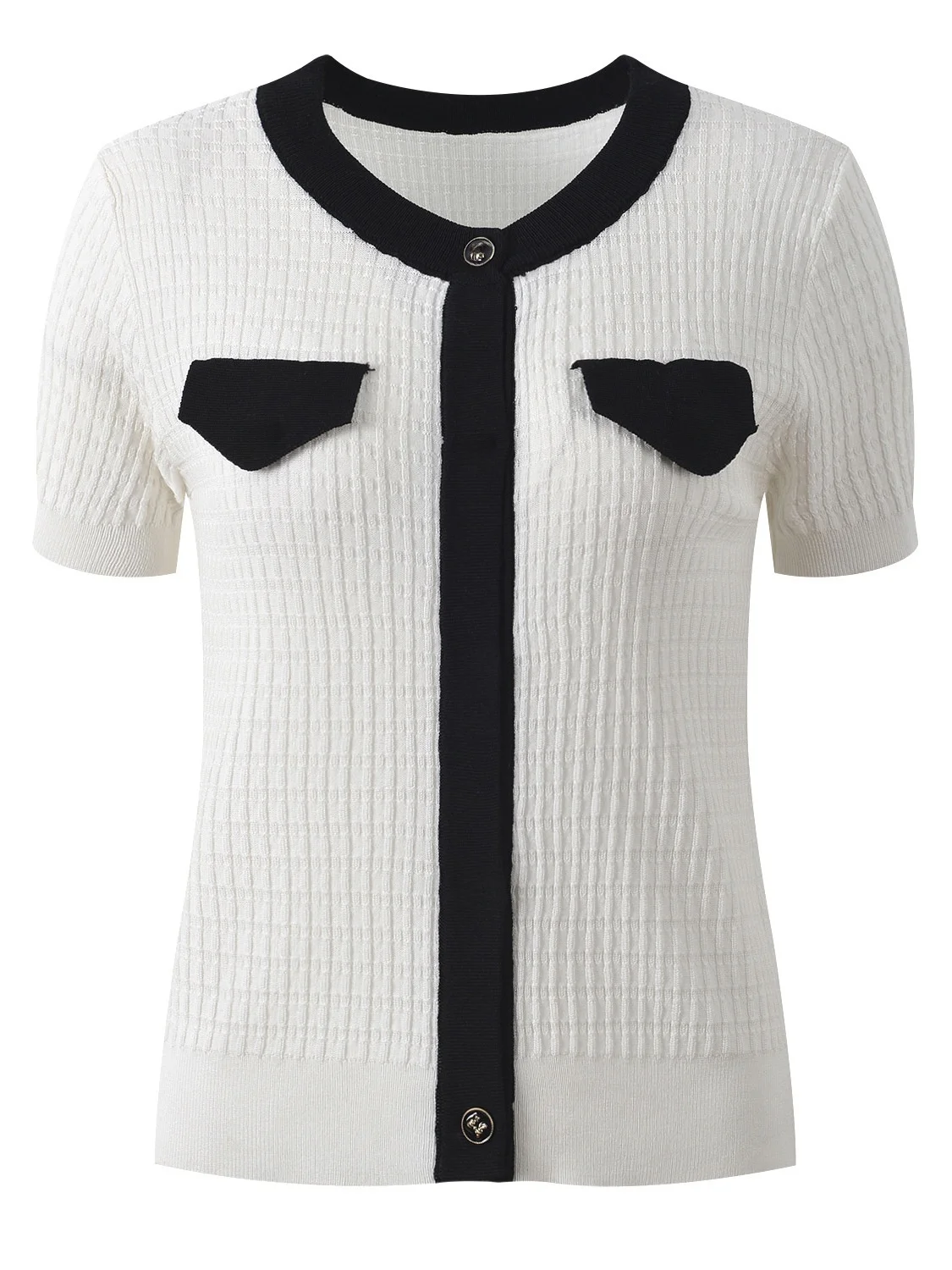 

Модный вязаный кардиган с круглым вырезом, короткий рукав, цветные блоки, стройнящий, универсальный, весна-лето, новинка, люкс, без рукавов...