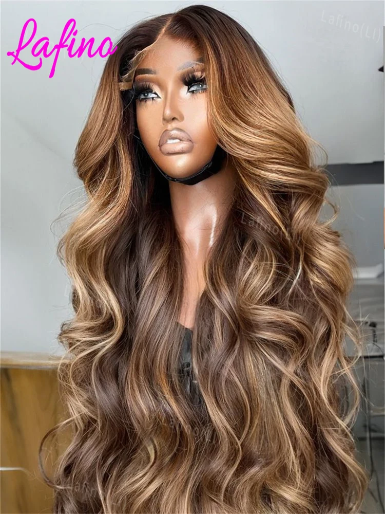 

13x4 Hd Highlight Ombre Body Wave Wigs Human Hair P4/27 Blonde Brown Wig 30 Inch 13x6 Lace Frontal Wig Colored Wigs For Women
