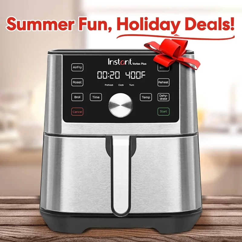 4QT Air Fryer, Custom Program Options, 6-in-1 Functions Crisps, Broils, Roasts, Dehydrates, Bakes, Reheats, 100+ In-App Recipes