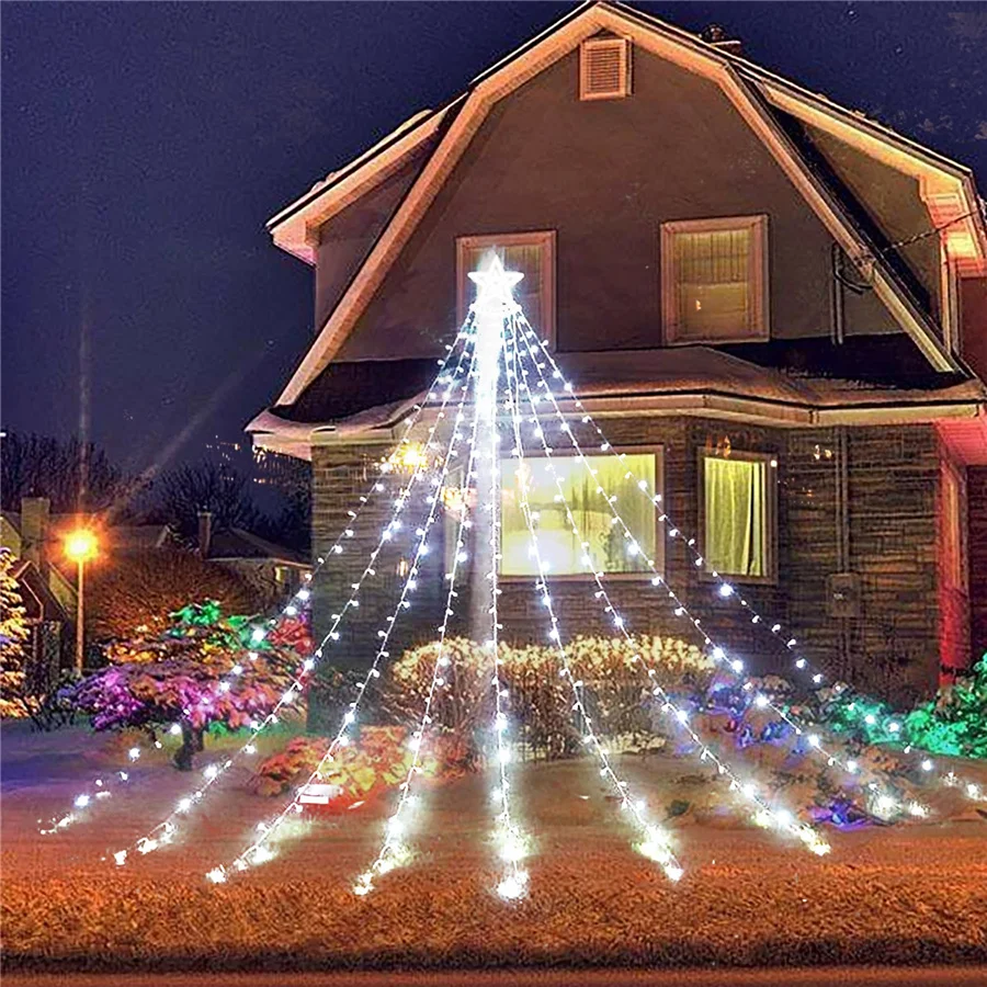 Gorgeous 350LEDs Stars Waterfall Fairy Lights Outdoor Waterproof 8 Modes Christmas New Year Garden Decor Garland String Lights