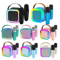 Bluetooth-Compatible 5.3 Mini Home Theater Speakers with Wireless Mic Small Speaker Adjustable LED Lights Gifts for Kids Adults