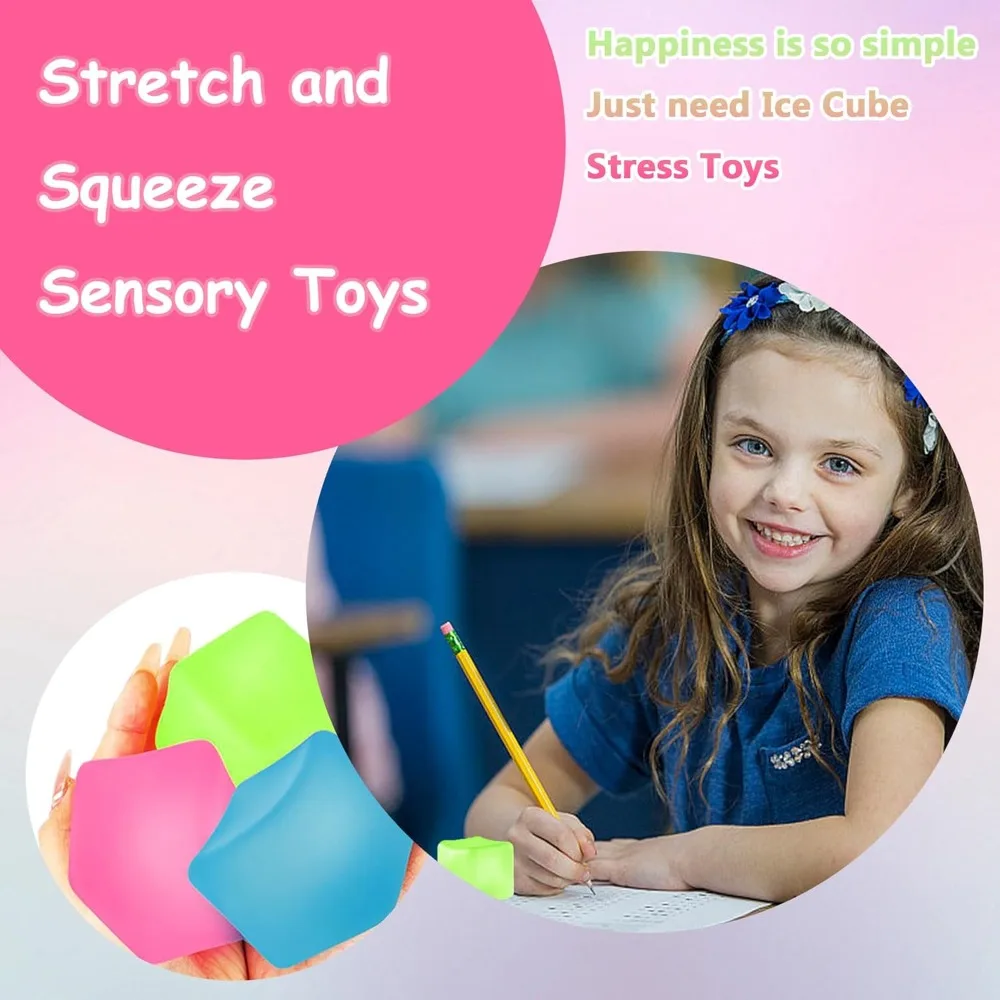 Squishy Ice Cube Stress Ball Zabawka sensoryczna dla dorosłych i dzieci Wolno rosnąca piłka do ściskania Autyzm ADHD Relief Party Gift