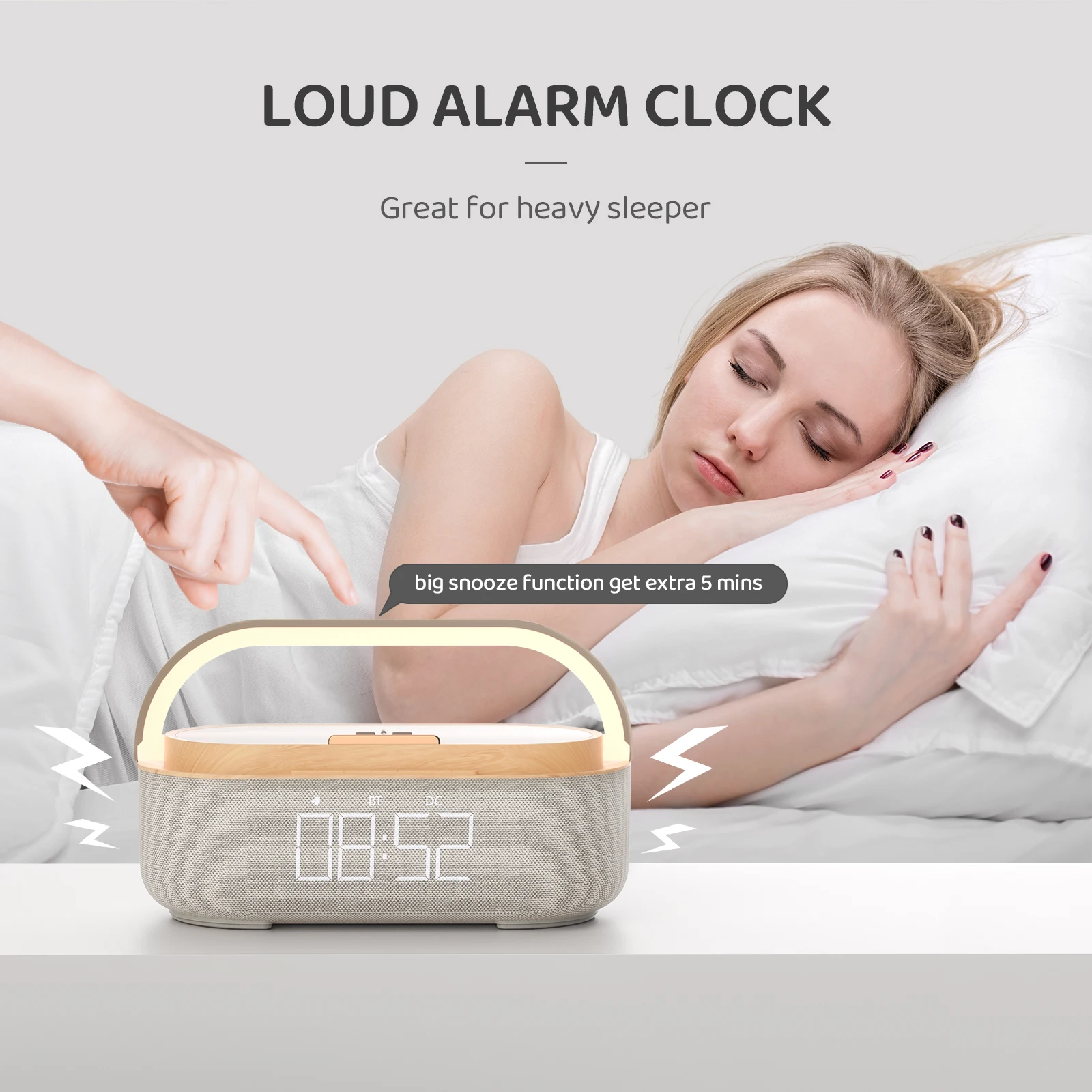 Desktop Alarm Clock Wireless Charger Modern Wooden Digital Lamp Qi Wireless Fast Charging Pad Alarm Clock LED for iPhone 13 14