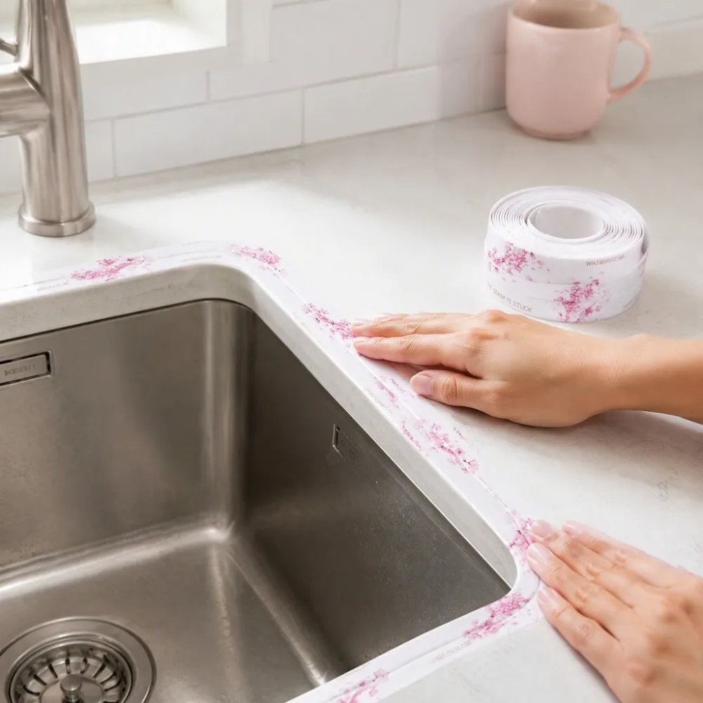 2pcs Waterproof Self Adhesive Waterproof Tape PVC 3 Meter Caulking Strip Beautiful Patterns Sealing Tape Kitchen