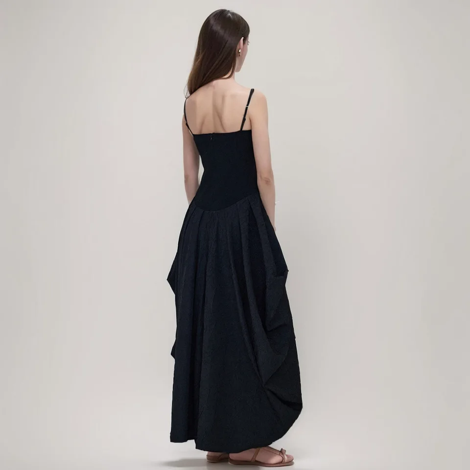 Abito elegante con bocciolo di fiore in stile vintage Abito lungo dal design francese senza maniche Moda femminile Nuovo arrivo transfrontaliero