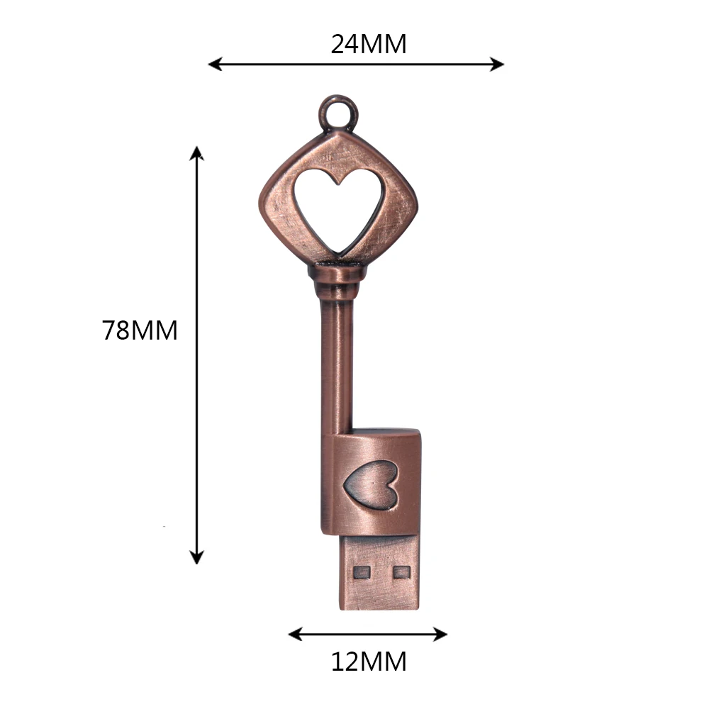 Clé USB en forme de cœur en métal, 4 Go, 8 Go, 16 Go, 32 Go, 64 Go, 128 Go, clé en cuivre, procureur 2.0, clé USB, clé USB, cadeau