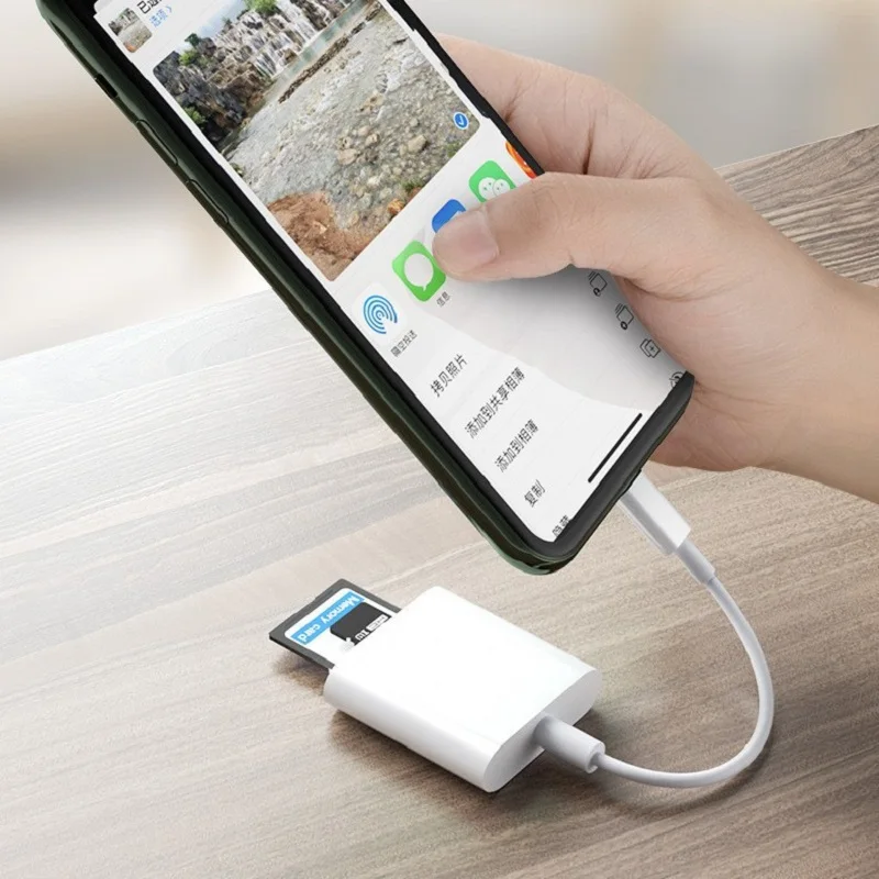 SD Card Reader for iPhone iPad TF/SD Dual Card Slot Type C Memory Card Reader Lightning to SD Card Reader Adapter Camera Viewer