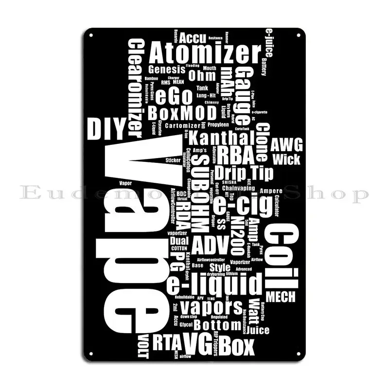Vape Design Wordcloud Vape Impact لوحة معدنية لوحات الحفلات سينما نادي الحفلات Vape Tin تسجيل ملصق #2
