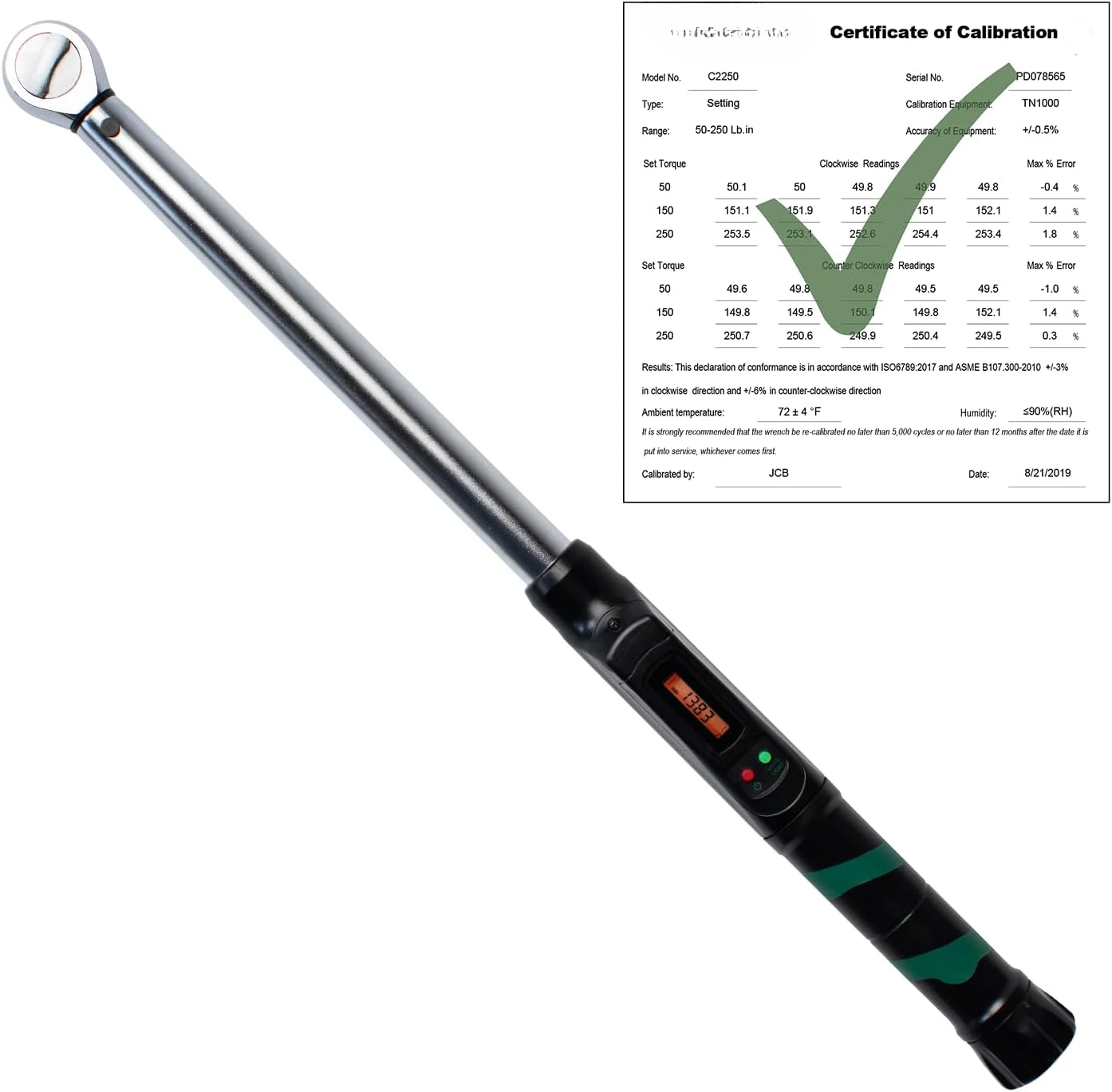 

Click-Style Auto Torque Wrench |1/2 Torque 250 lbs |Electronic Scale Torque Wrench 1/2 Drive |Range: 25-250 ft.-lb./334-339 N.m