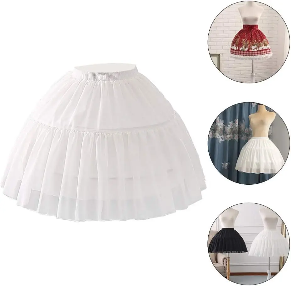 Lolita Crinoline Petticoat Vrouwen Meisjes Wit Chiffon 2 Hoepels Korte Petticoat Cosplay Crionline Prom Baljurk