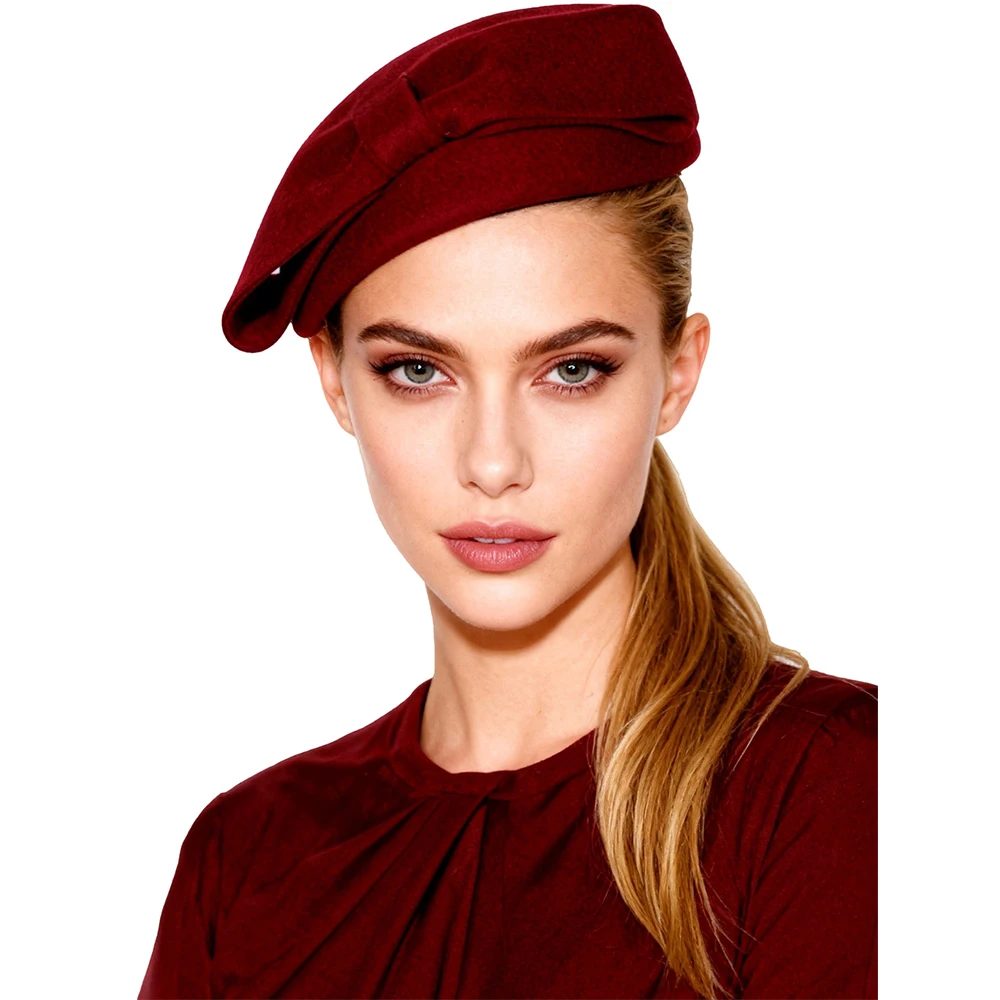 FS Pink Red Bowknot Fascinators Hat Wool Pillbox Hats For Women Spring Vintage Beret Cap Luxury Wedding Bride Cap Chapeau Femme