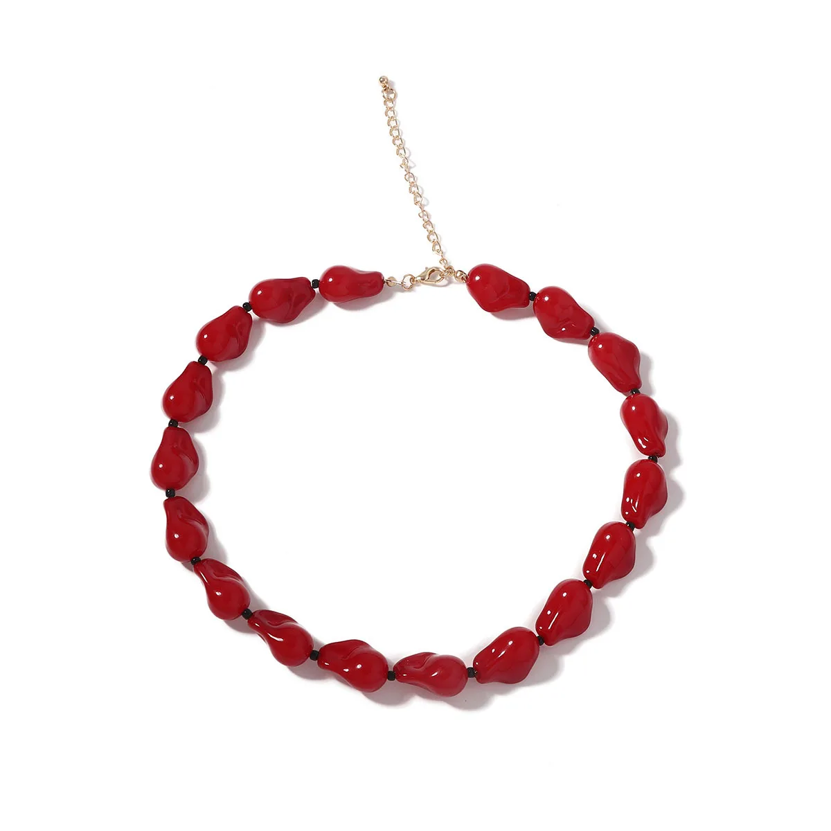 2024 ZA Red Glass Resin Beads Necklaces for Women Trendy Irregular Imitation Pearl Chains Chokers Necklace Jewelry