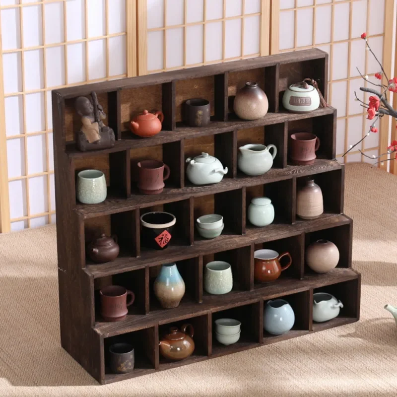 Chinese Table Multi Obao Cabinet Cup Rack Solid Wood Tea Set Storage Shelf Grid Ladder Teapot Display Rack