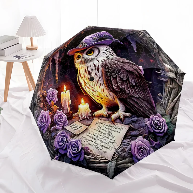 Magic Owl Wizard Umbrella Automatic Open/close, Sturdy Iron Frame & 8-Rib Structure, Umbrella for Women & Men, Christmas Gift
