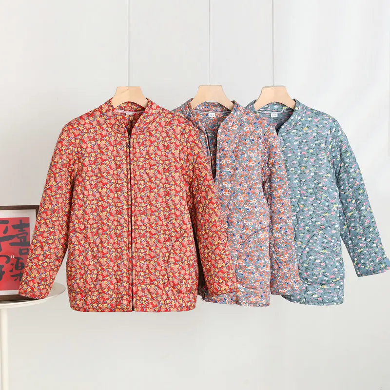 Plus size Chinese Style Cotton-padded Zipper Coat Northeast Big Flower Thick parkas Old-fashioned peony Jackets national clothes
