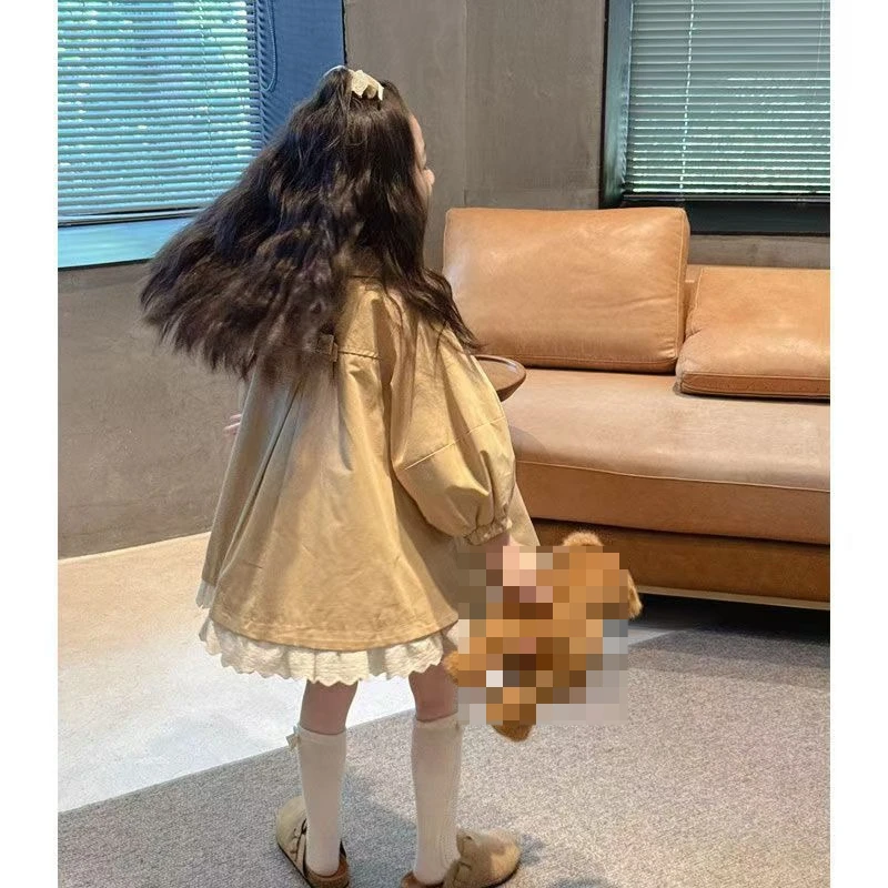2026 Baby Girl Fall Girls Trench Coat 2026 Kids Casual Top Double Layer Solid Mid Length Korean Jacket