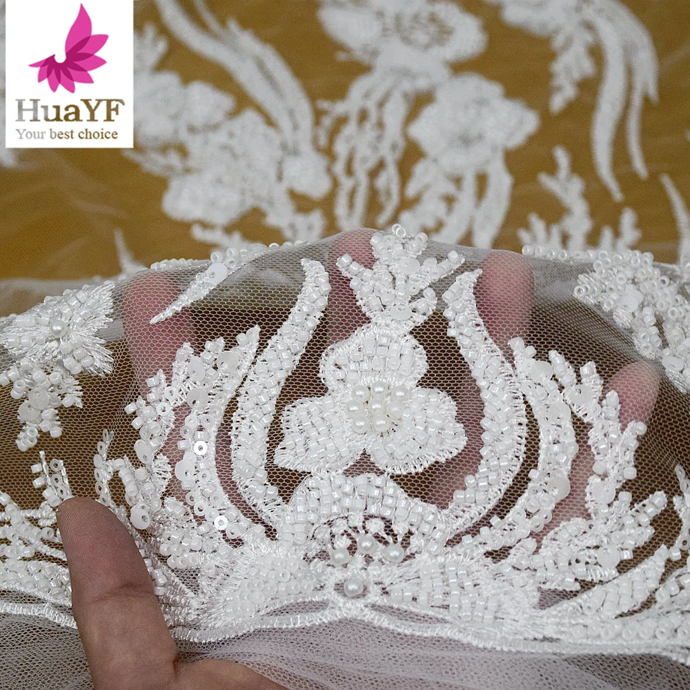 2023 New Hot sell french white bridal beaded fabric sequins laces wedding bridal dress HY2584