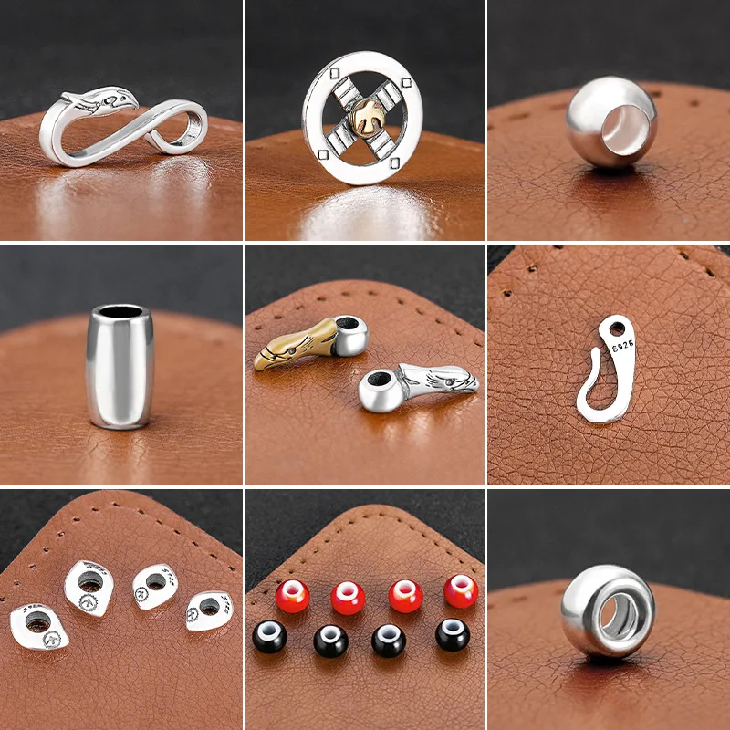 S925 sterling silver handmade DIY small pendant accessories retro  Cross wheel eagle hook glass bead silver jewelry