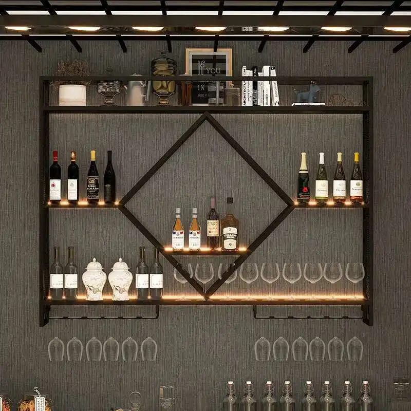 

Nordic Wrought Iron Wine Rack for High-end Restaurant Wine Display Cabinet Light Luxury Wall-mounted Bar Decorative Wine Cabinet