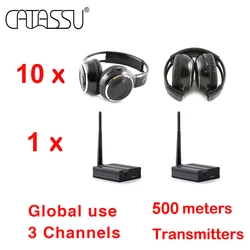 RF Silent Disco Foldable Wireless Headphone Bundle  500m Distance for Party Meeting DJ Film --10 Pcs with 1 Transmitter