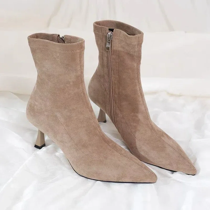 Pointed Toe High Heels Ankle Boots Fashion Short Boot Female Zipper Comfy Elegant Skirt Boot 2025 Winter Boots Women Botas Mujer