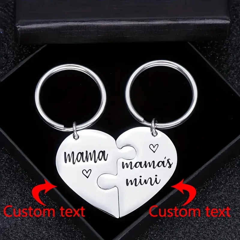 Portachiavi Personalizzato a Forma di Cuore con Testo Personalizzato, Mini Anelli Portachiavi Coordinati per Mamma, Figlio, Famiglia, Regalo per la Fe