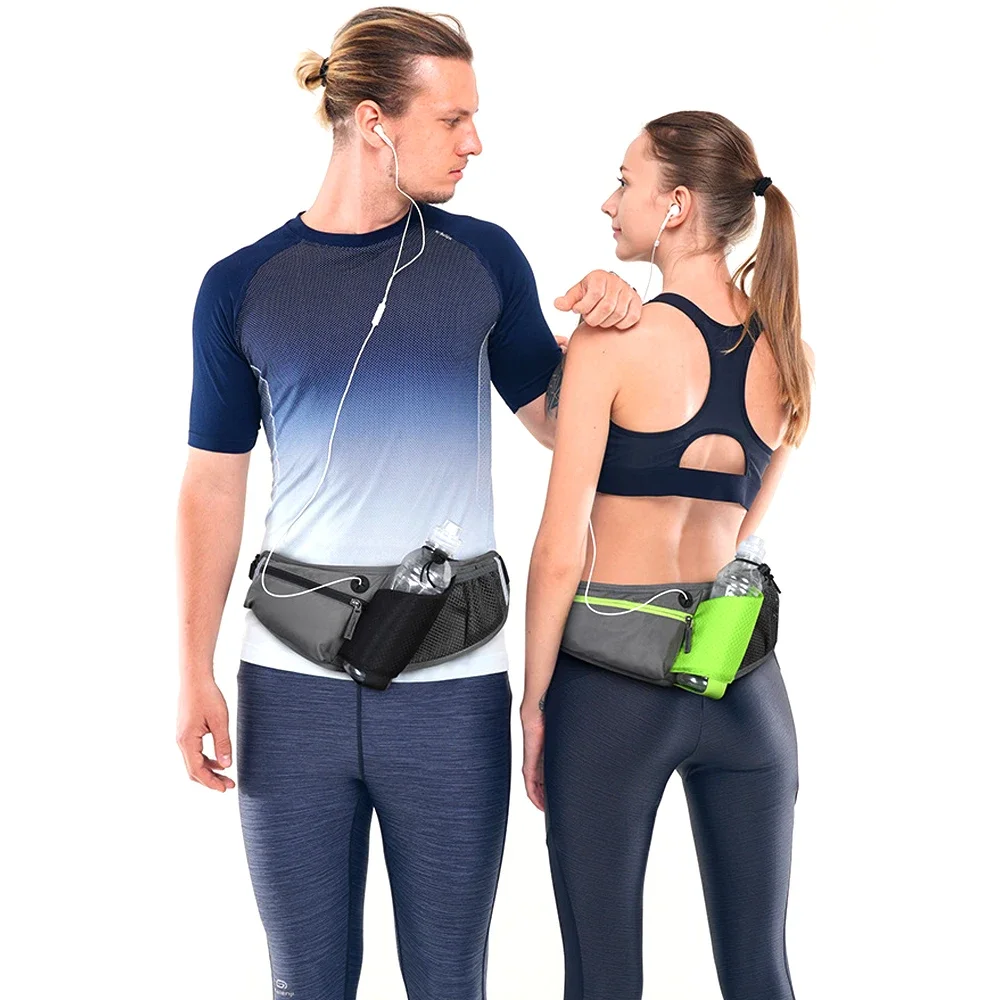 Night Safety Reflective Running Waist Bag, Waterproof Crossbody Chest Fanny Pack with Water Bottle Holder,Hiking Cycling Walking