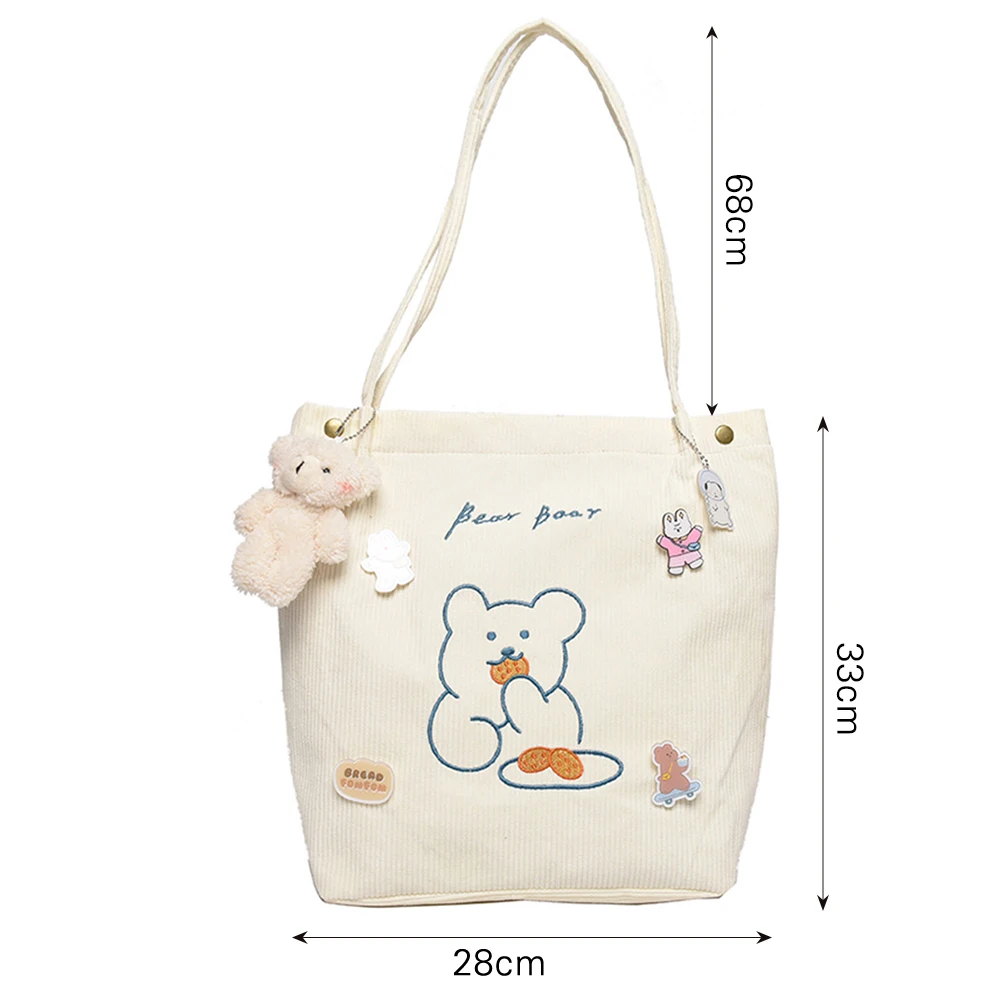 Canvas Women Canvas Shoulder Bag Warm Plush Cloth Fabric Cute Bear Handbag Soft Tote Large Capacity Shopping Bags For Ladies