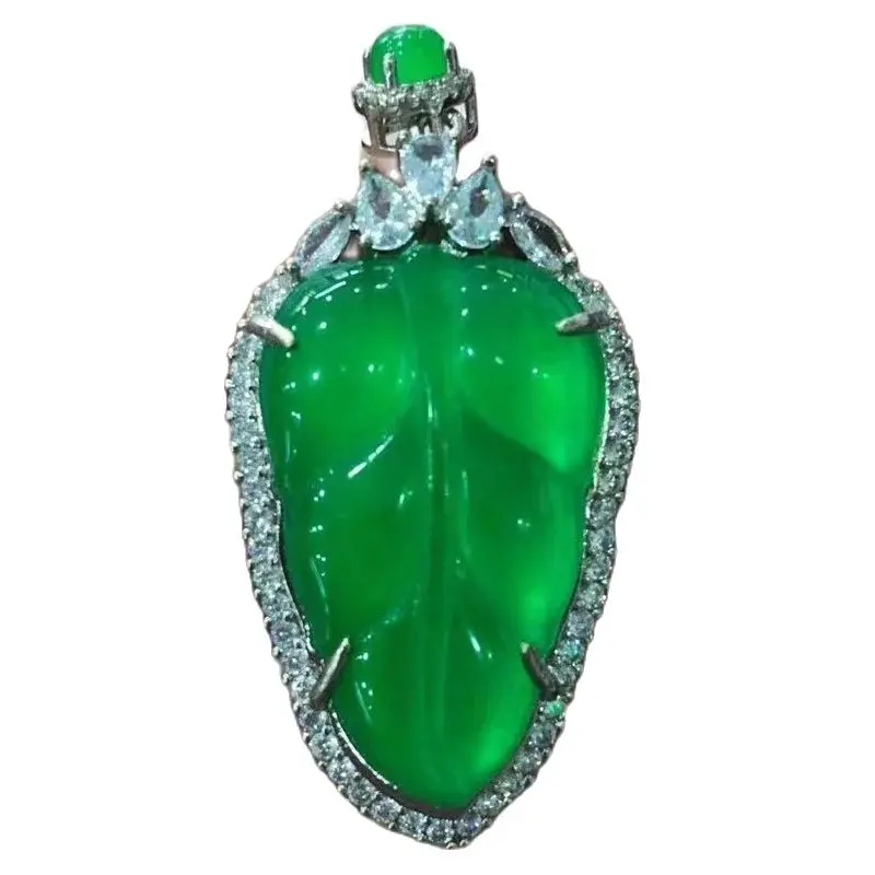 Icy Green Silver 925 Certified Natural  Pendant Leaf