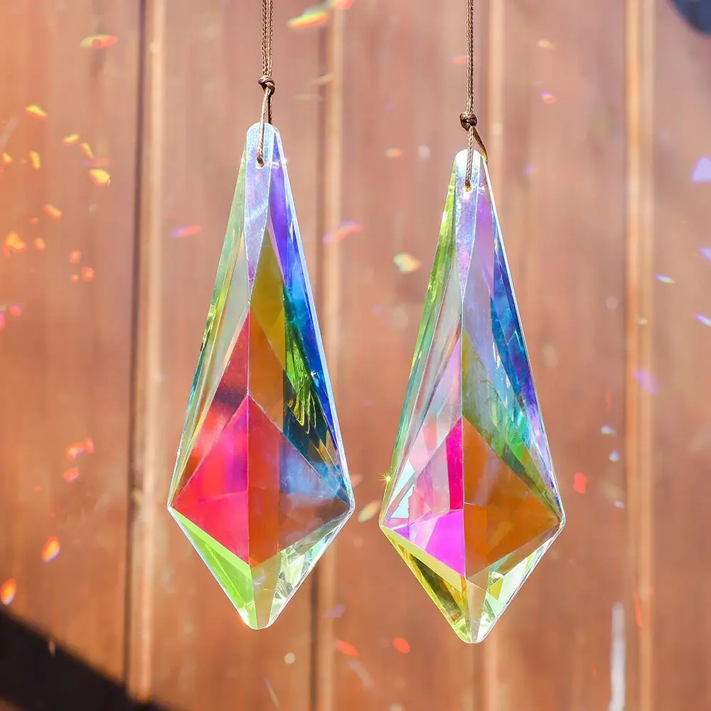 Creative Colorful Crystal Suncatcher Glass Prism 120mm Long Rainbow Maker Craft Lighting Hanging Pendant for Garden Window