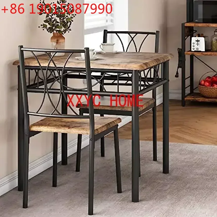 

Square Dining Room Table Set with 2 Metal and Wood Chairs, Kitchen Table Set for Small Space, Apartment