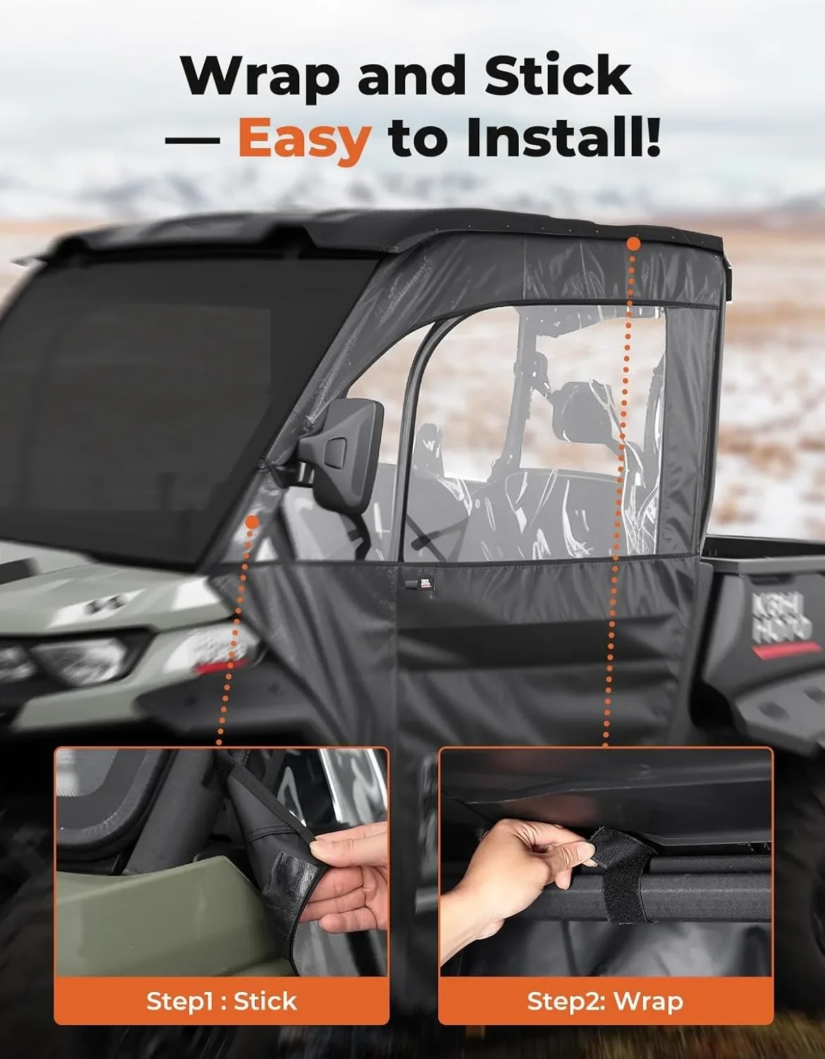 أبواب علوية ناعمة UTV PVC متوافقة مع Can-Am Defender HD 7/8/9/10 DSP XT XMR 2017-2024 مع نوافذ جانبية قابلة للدوران