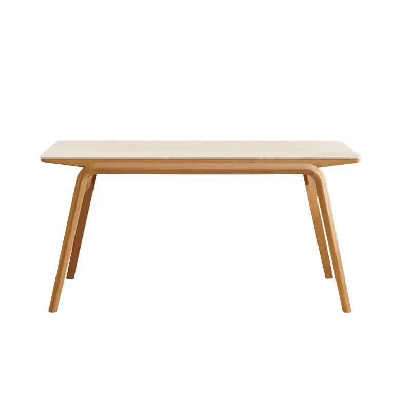 

French cream Long Bridge rock slab dining table Small household log wind solid wood rectangular rock slab dining table