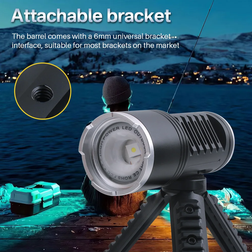 BORUiT Strong Light Flashlight Telescopic Zoom Torch Type-C Rechargeable Spotlight Outdoor Work Camping Fishing Lanter