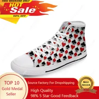 Playing Card Poker Popular Cool White Cloth Fashion 3D Print High Top Canvas Shoes Men Women Lightweight Breathable Sneakers